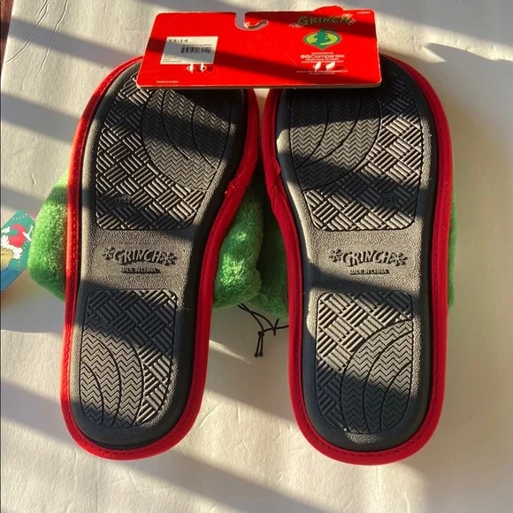Green Grinch Slippers with Red Accents - Picture 2 of 3